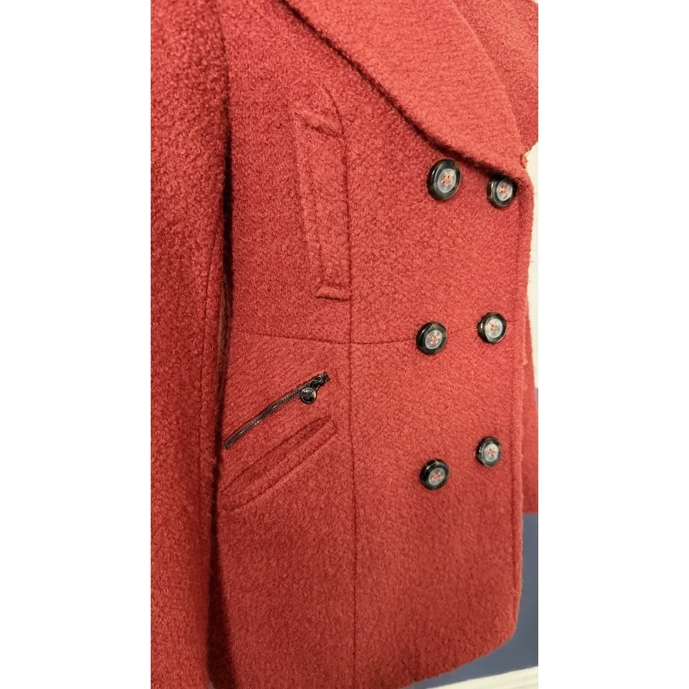 Laundry Shelli‎ Segal Red Bouclé Wool Blend Peacoat Women's Sz 4 Double Breasted